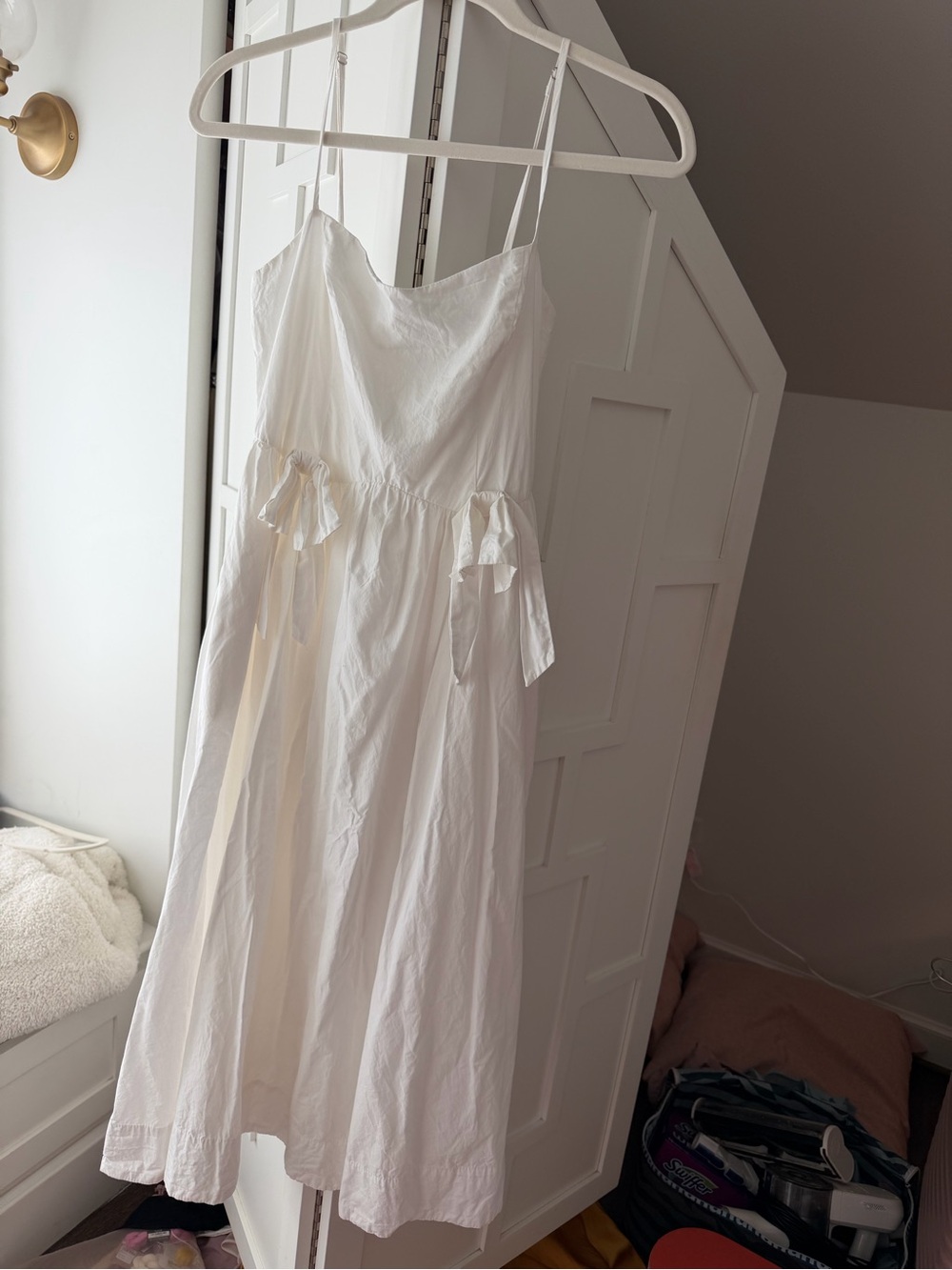 Astr The Label Poplin Midi Dress with Bow Details in White - Picture 2 of 3